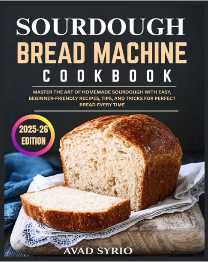 Cover of the Sourdough Bread Machine Cookbook by Avad Syrio.